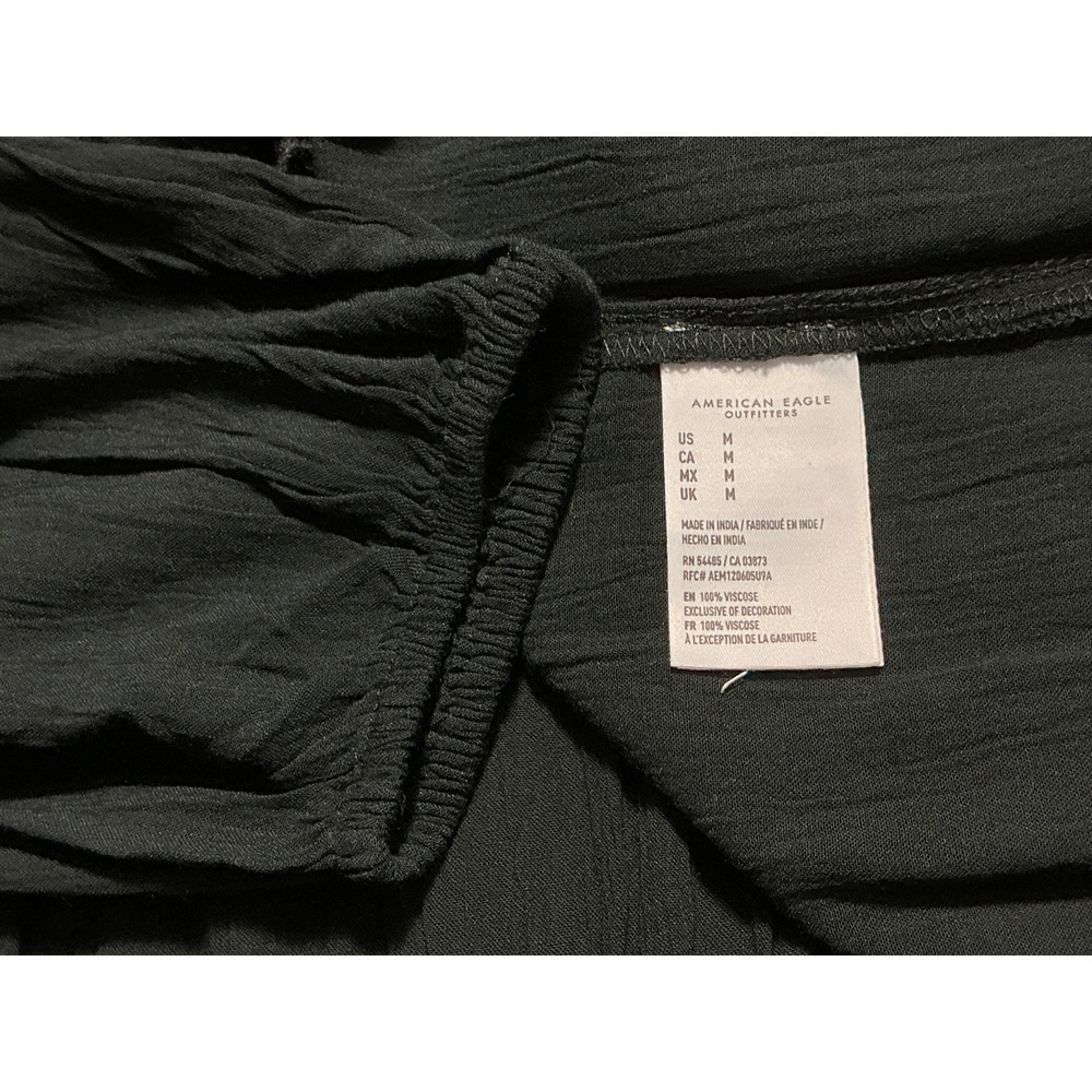 American Eagle Peasant Blouse Medium Black Embroidered Bohemian‎ Peplum Gauze - Picture 10 of 11